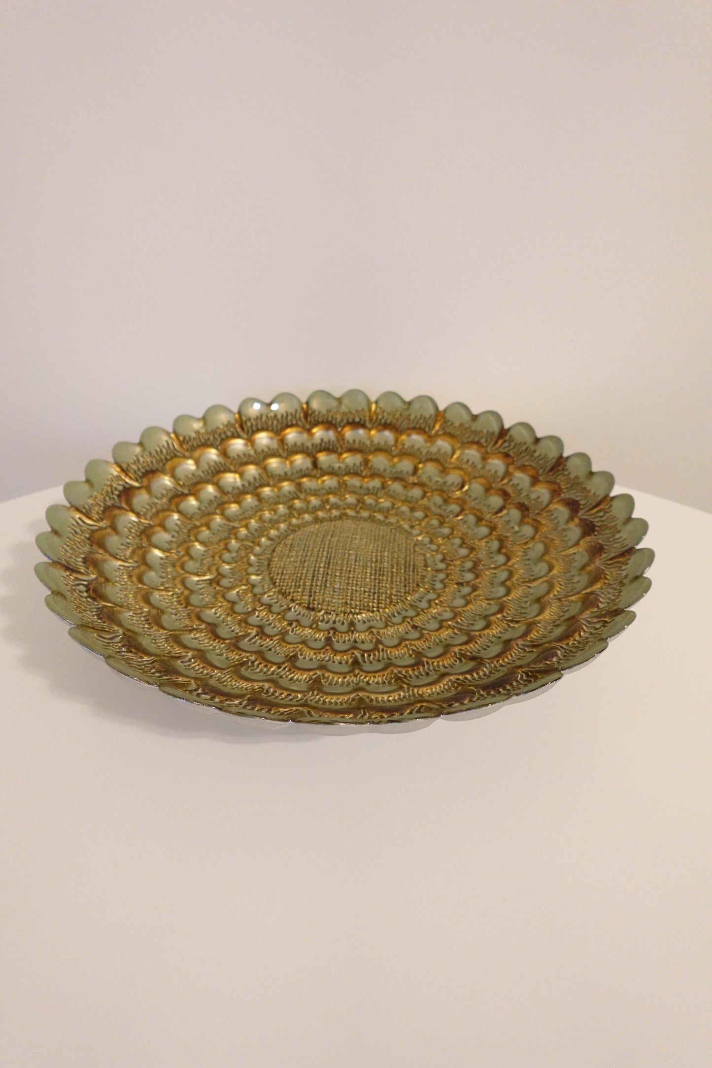 Handmade Peacock-Style Round Scalloped Bowl