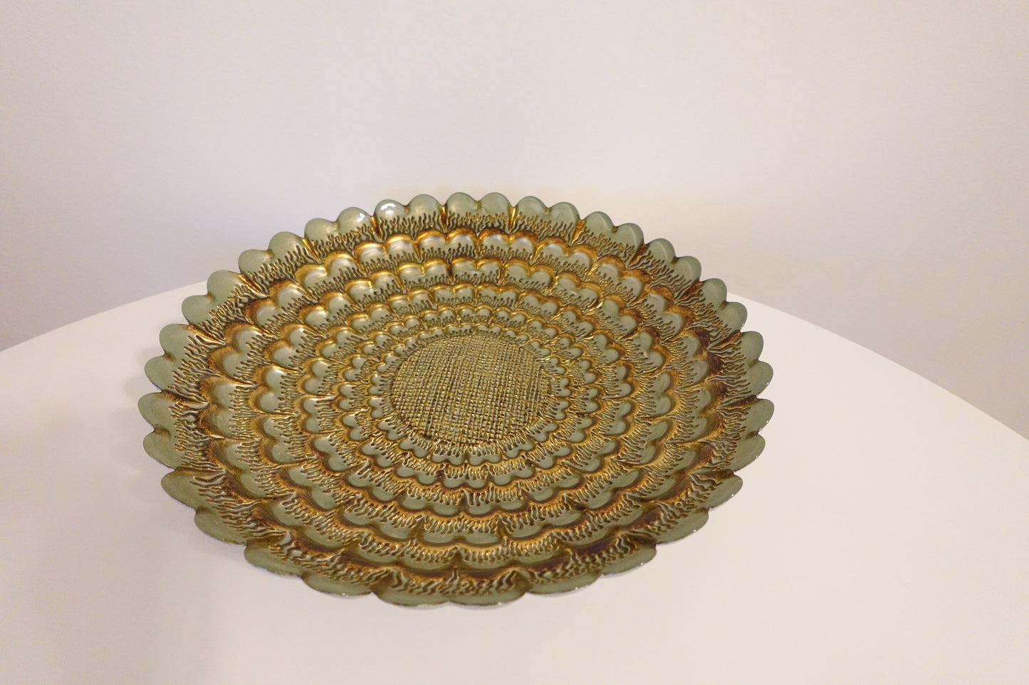 Handmade Peacock-Style Round Scalloped Bowl