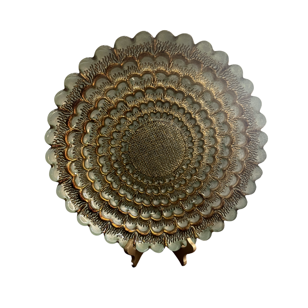 Handmade Peacock-Style Round Scalloped Bowl