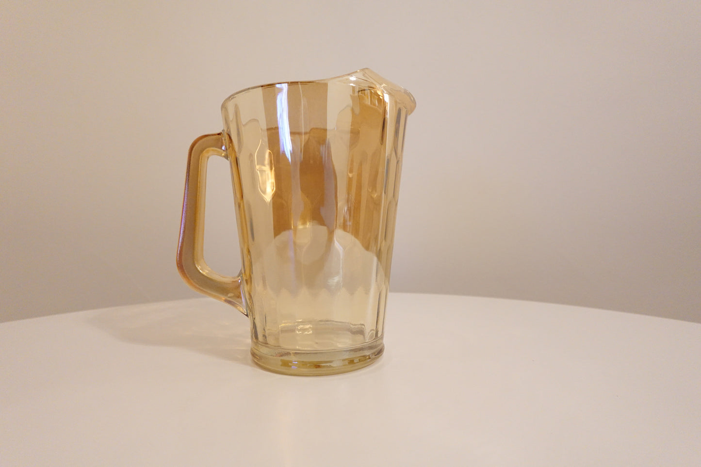 Hex Optic Iridescent Jeannette Glass Pitcher and Set of 6 Glasses